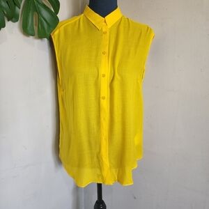 Yessica Sunflower Yellow Button Down Sleeveless Shirt
